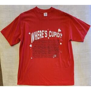 Vintage 90’s‎ "Where’s Cupid" Graphic T- shirt XL Red Made in USA Single Stitch